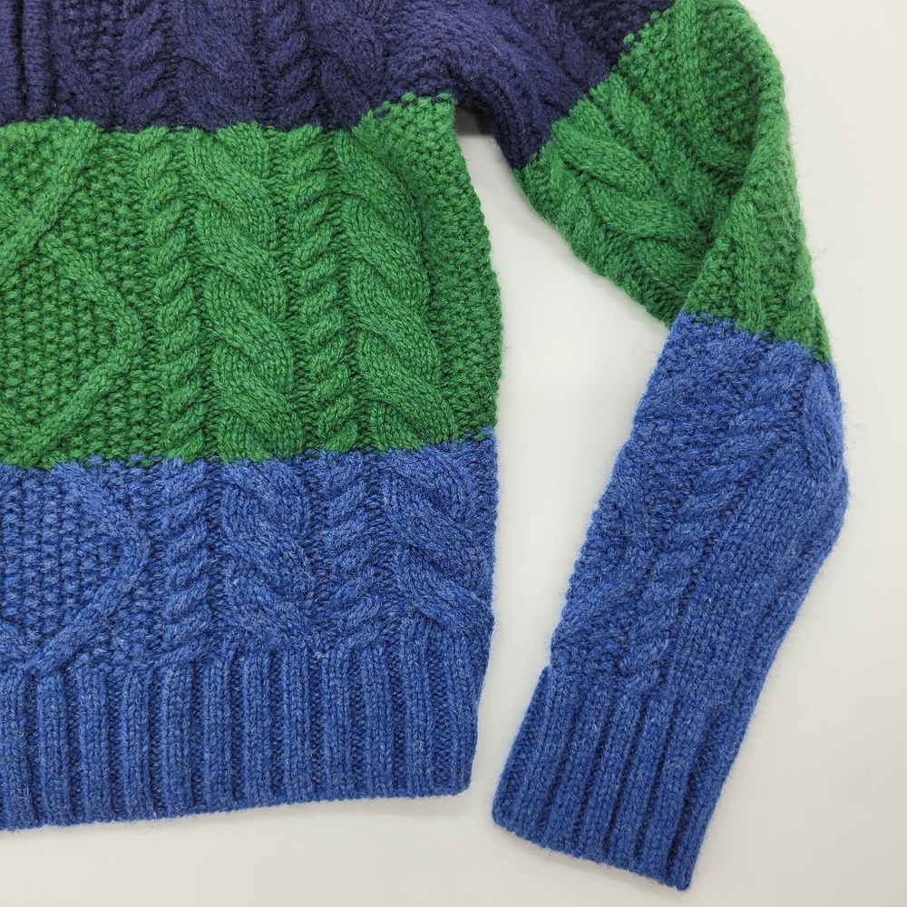 Mini Boden Sweater Cable Knit Stripe Mockneck Zip Wool Blend Blue Size 2-3years - Picture 5 of 13